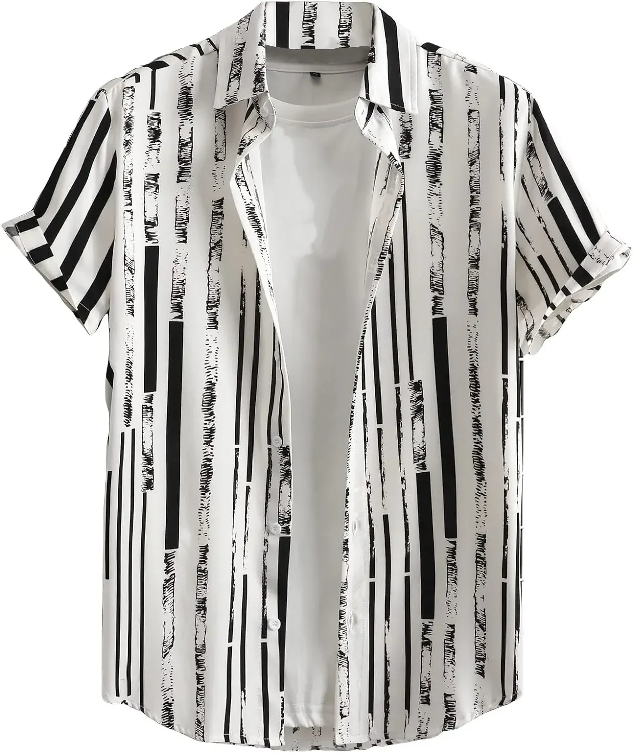 

2023 Summer Men's Color Block striped 3d printed Short sleeve button casual fashion Hawaiian shirt Men's slimfit formal Shirts