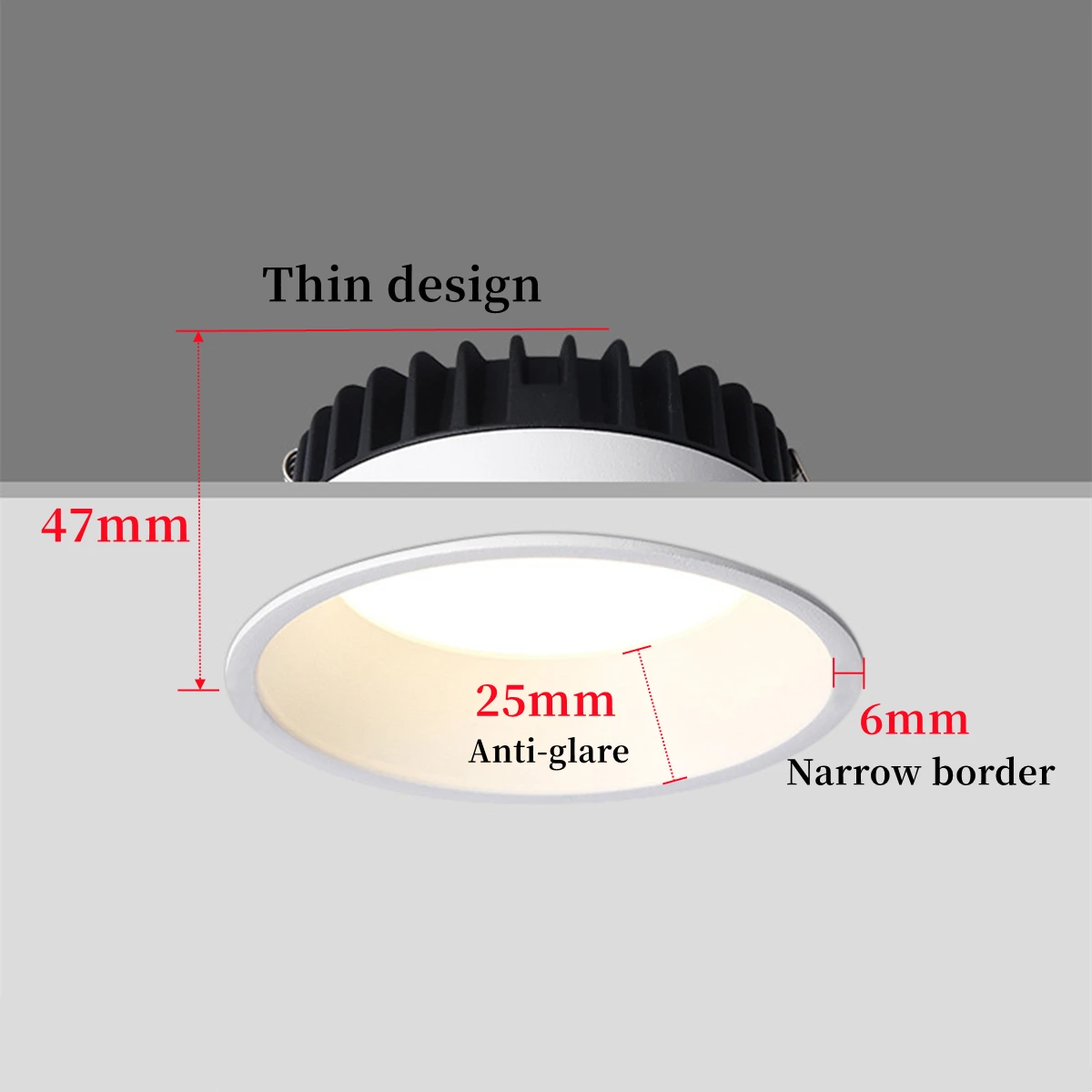 Spot Lumineux LED Encastrable en Aluminium, Anti-Éblouissement, à Intensité Réglable, pour Chambre à Coucher, Cuisine, Salon, Bordure Étroite