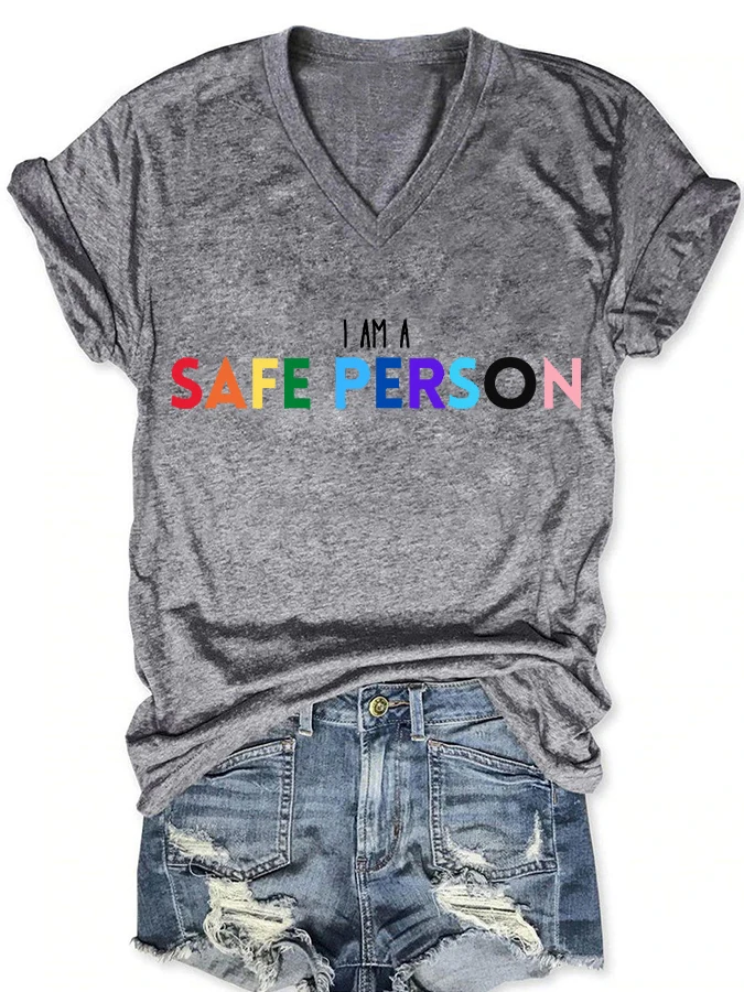 Women's Summer Casual V-Neck Short Sleeve T-Shirt Pride Print Top