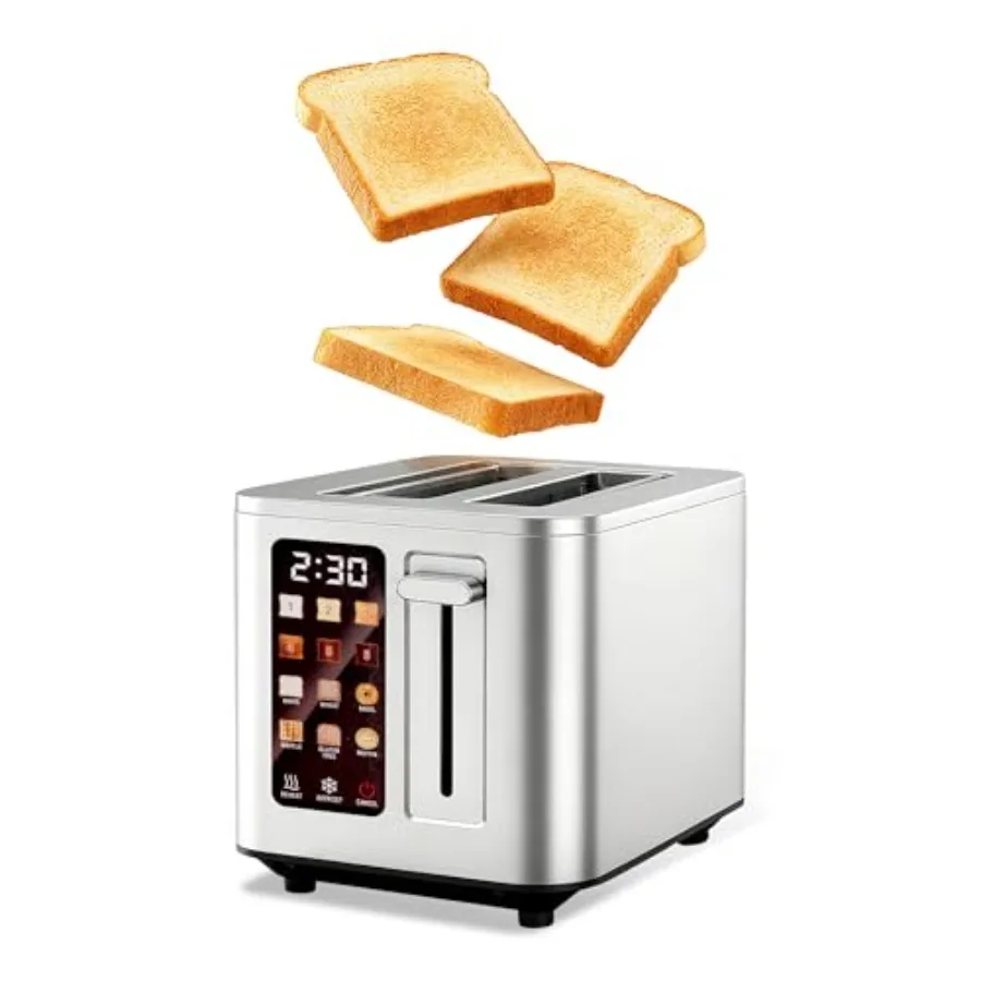 

Touch Screen Toaster 2 Slice Stainless Steel Toasters with Digital Timer 6 Shade Settings 6 Bread Types for Bagel Defrost 304 S