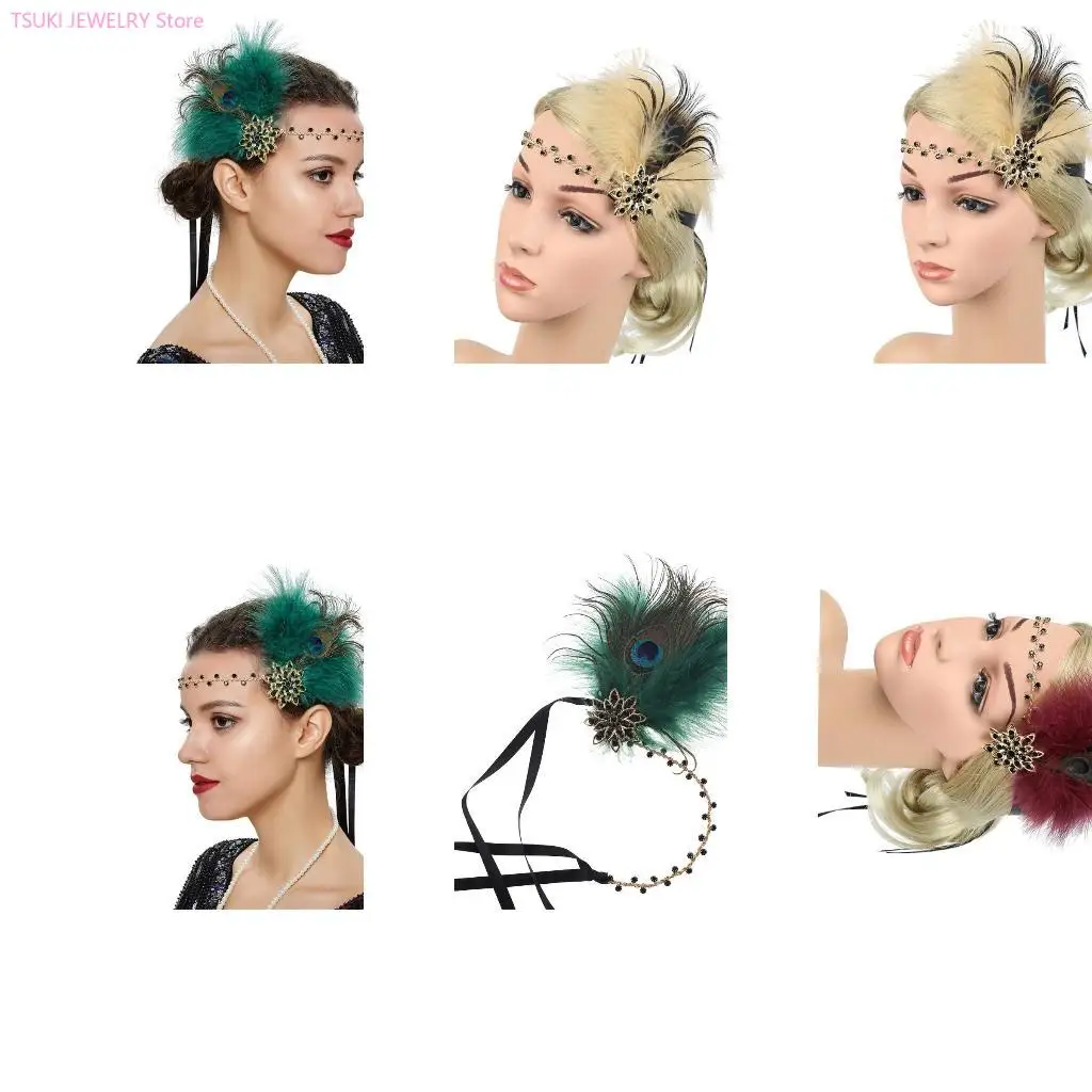 

62KE Винтаж 1920-х годов повязка на голову в стиле Гэтсби, аксессуары для вечерние костюмов для женщин, головной убор со убор