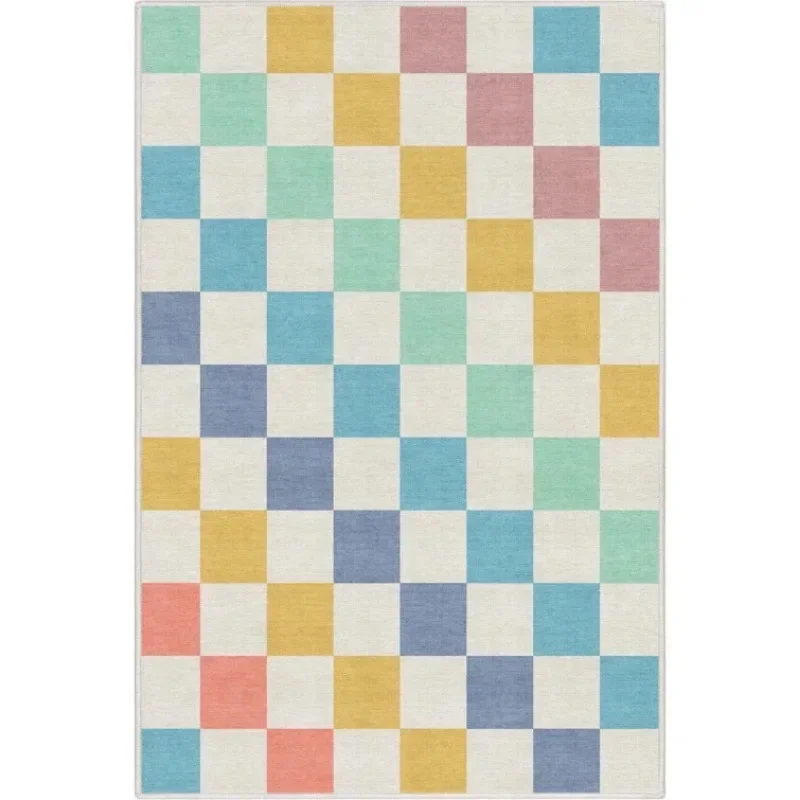 Checkered Living Room Carpet Ins Fashion Simple Macron Color Area Rug American Retro Modern Entrance Mat Non Slip Bedside Mat