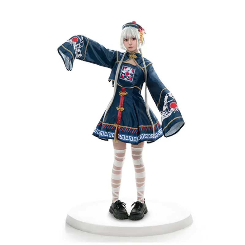 Retro estilo chinês zumbi vampiro cosplay traje dia dos mortos halloween cadáver noiva fantasia vestido lf [5