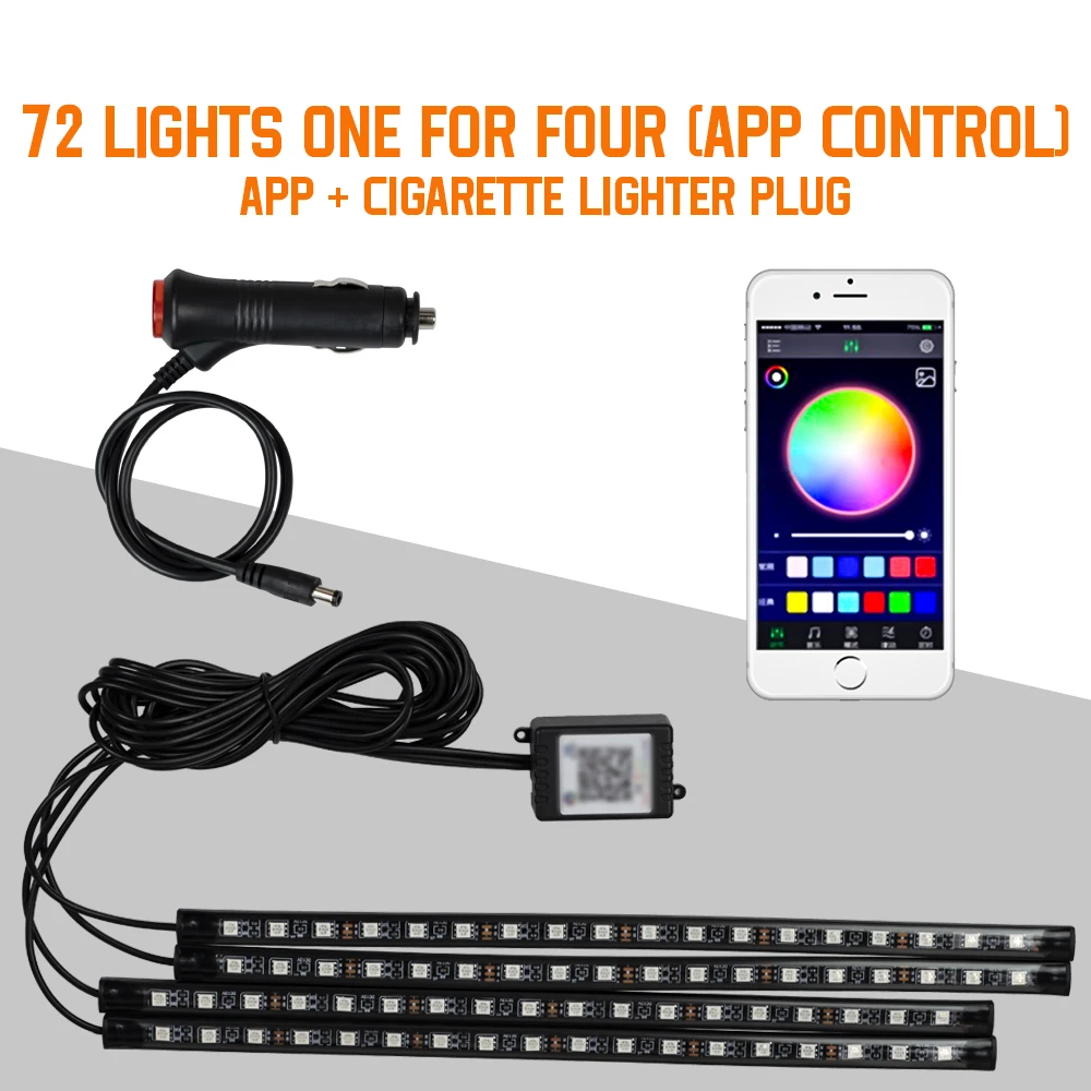 Neon 36 48 72 LED Auto-interieur Omgevingsvoetlicht Draadloze afstandsbediening Muziek APP Controle Auto RGB Sfeer Decoratieve lamp
