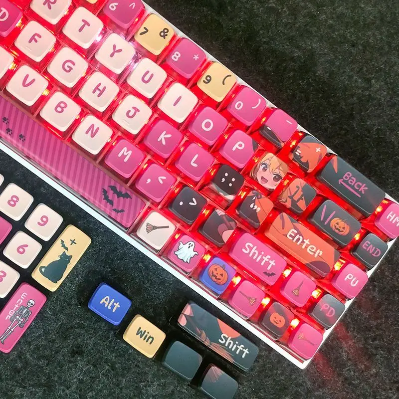 Pink halloween keycaps personality four-sided translucent keycaps customized OEM PBT small full set 61 68 75 87 98 104 108key