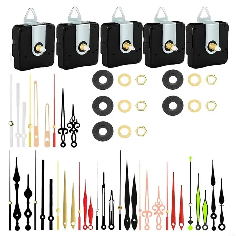 5 Piece Quiet Clock Motor Movement Set Replacement Includes Decorative Hands Accessories Smooth Operations Mechanism