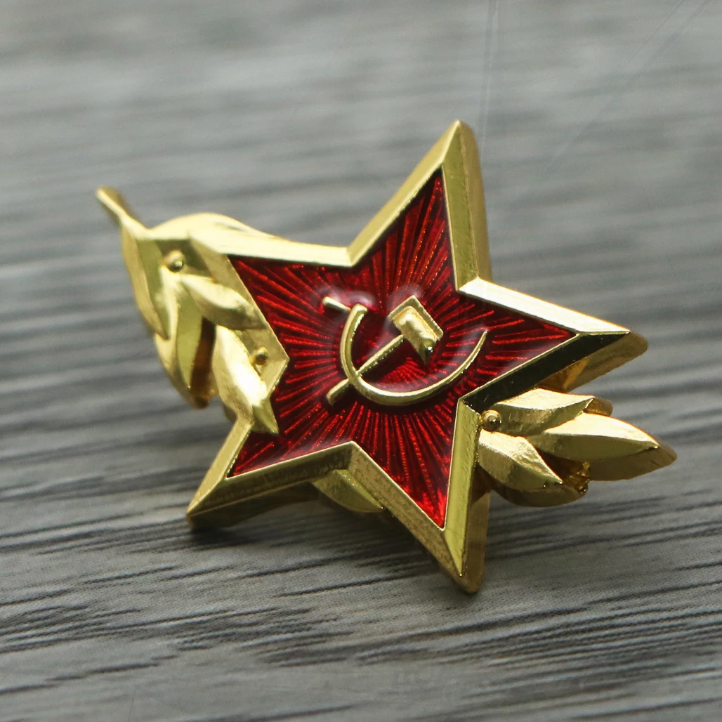 Insignia de cinco estrellas roja de Hoz de martillo retro, Medalla CCCP, Pin comunista antiguo soviético