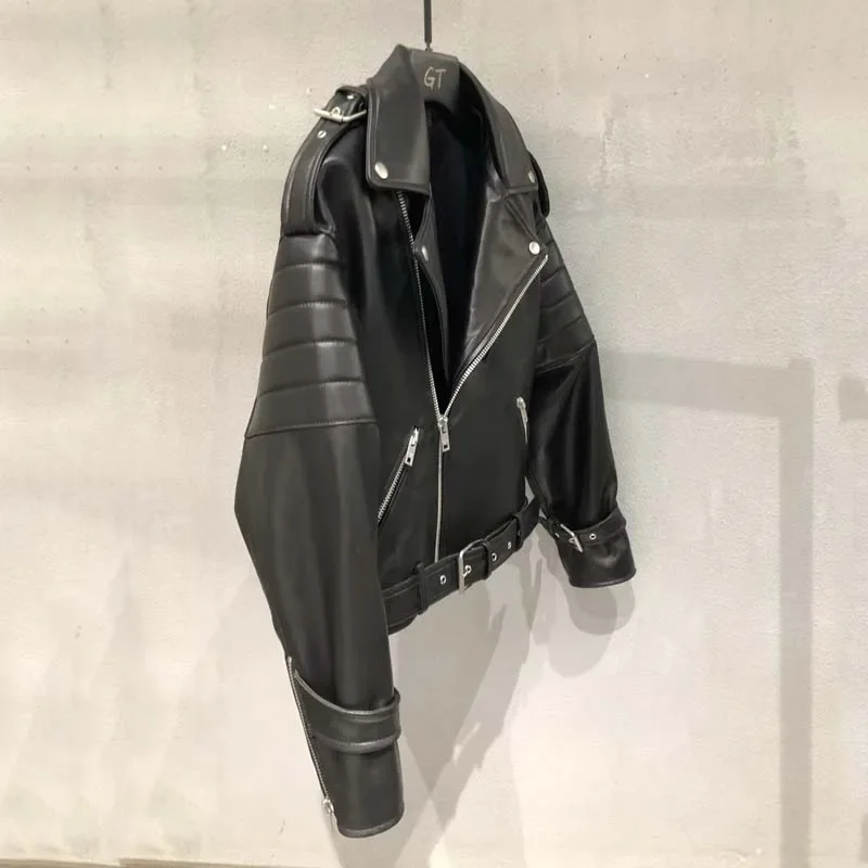 Locomotive Type Coat Autumn And Spring Women New Fashion 2024 Genuine Leather Jacket Turn-Down Collar Clothes Short Length