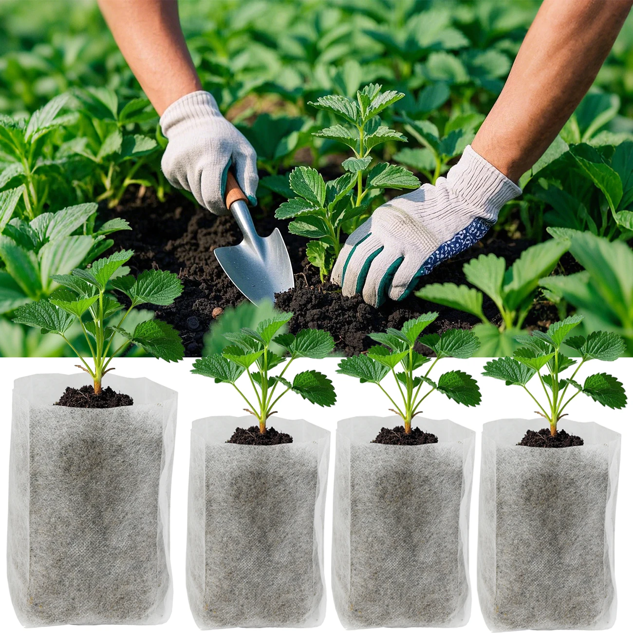 

50-100pcs Biodegradable Nursery Grow Bags Eco-Friendly Fabric Pouch Seedling Plant Pot Aeration Pocket for Flower Vegetable Grow