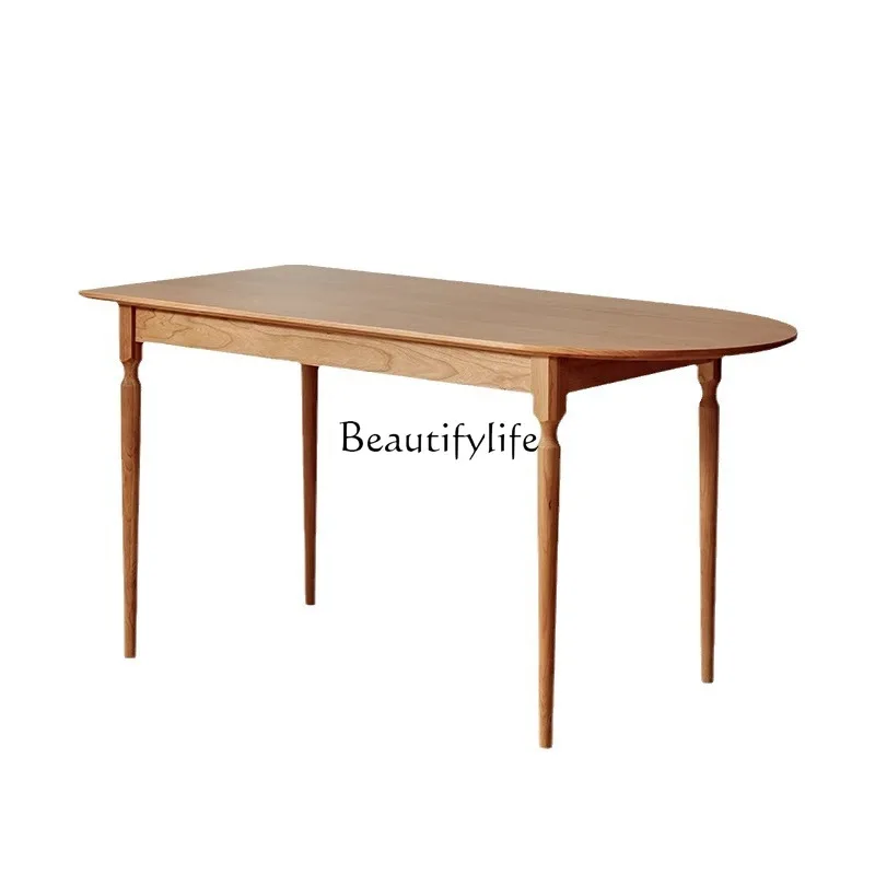 Nordic solid wood peninsula log dining table island table against the wall Japanese retro cherry wood simple oval dining table