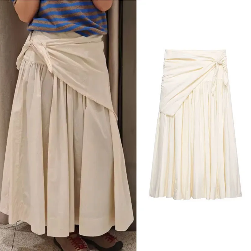 New Women's Hot Girl Style High-Waist A-Line Lace Scarf Decorated Mid-Length Dress 2026 Spring New Arrival