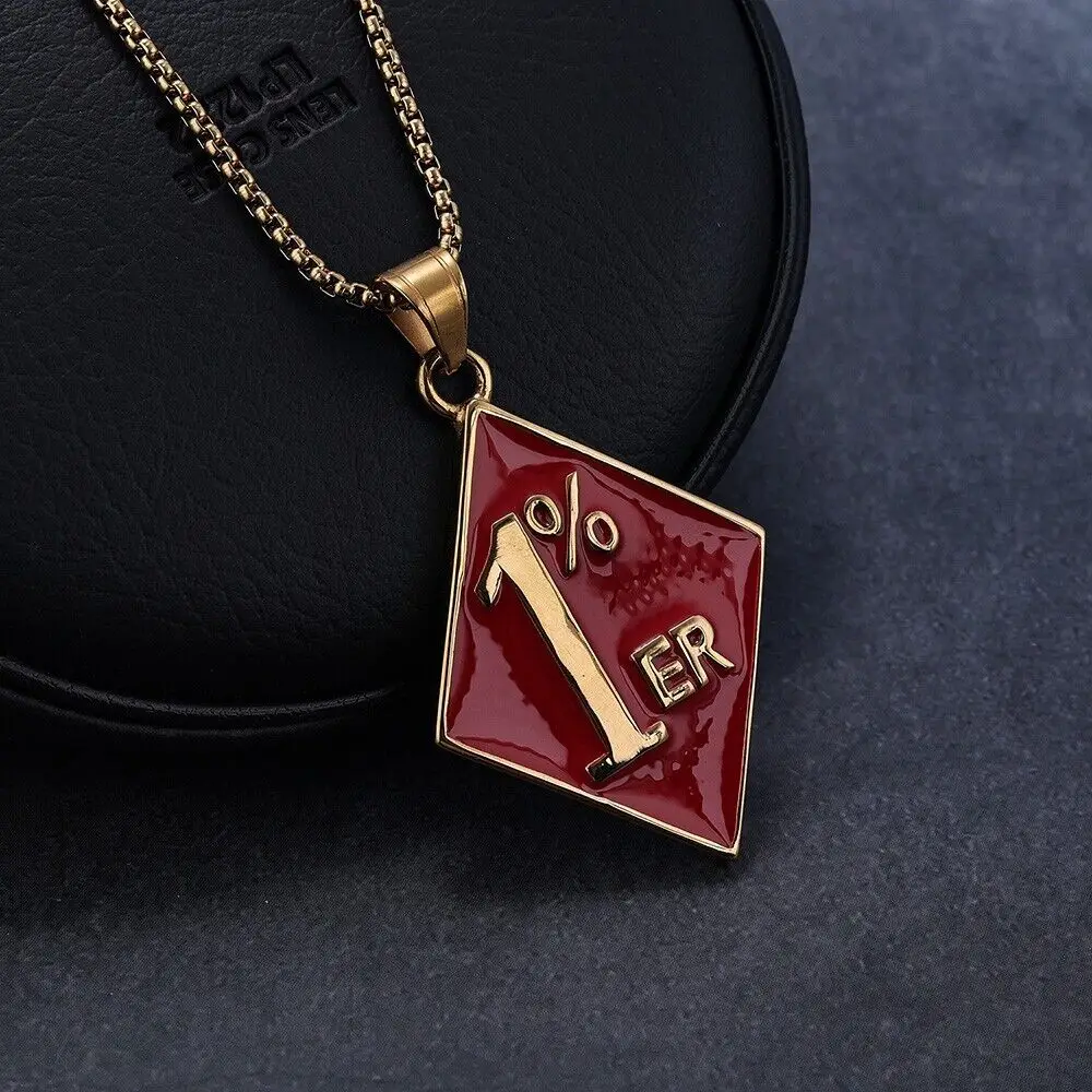SAIYE 316L Mens Stainless Steel 1% er One Percent Outlaw Motorcycle Biker Pendant Necklace Fashion Jewelry Wholesale