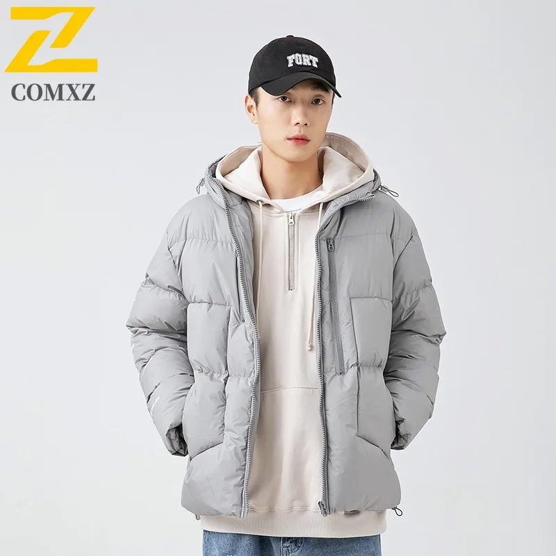 

COMXZ модная мужская стеганая куртка классическая с капюшоном для приключений на открытом воздухе теплая парка уличный стиль комфортное легкое зимнее хлопковое пальто