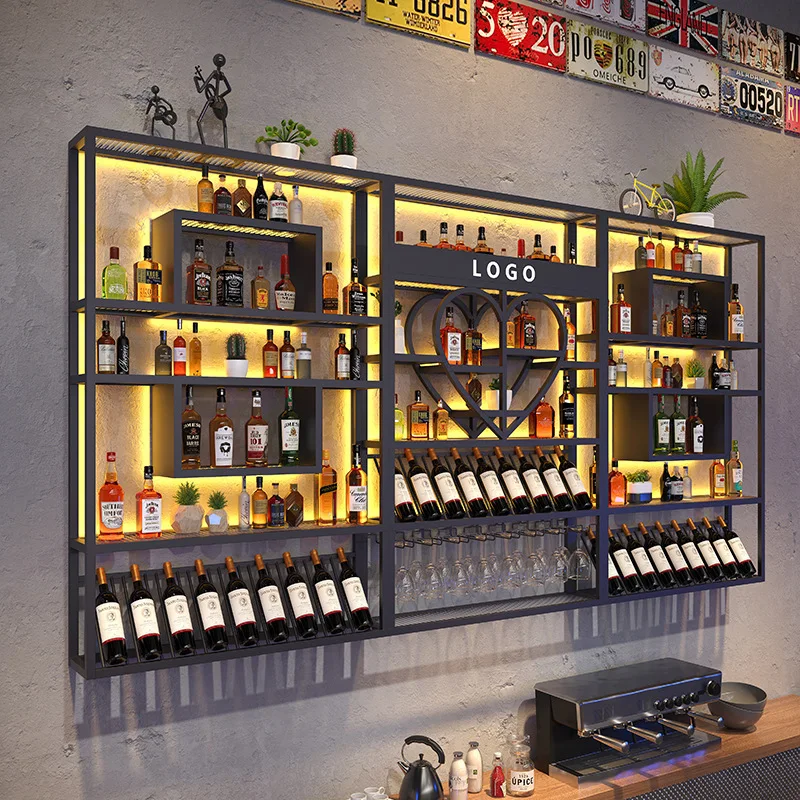 Internet celebrity bar bar wine cabinet against the wall wall wall-mounted rack industrial style bar wrought iron display stand