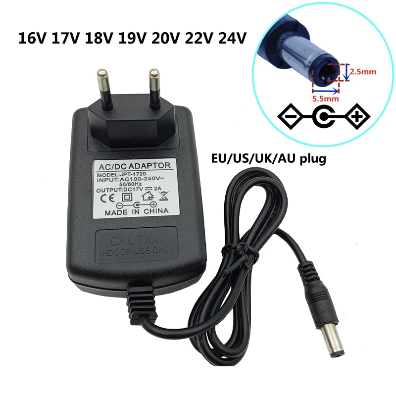 16V 17V 18V 19V 20V 22V 24V AC DC Power Adapter Supply 20 22 24 Volt 1A 1.5A 2A Universal Adaptor 24V2A Converter 5.5x2.1-2.5mm