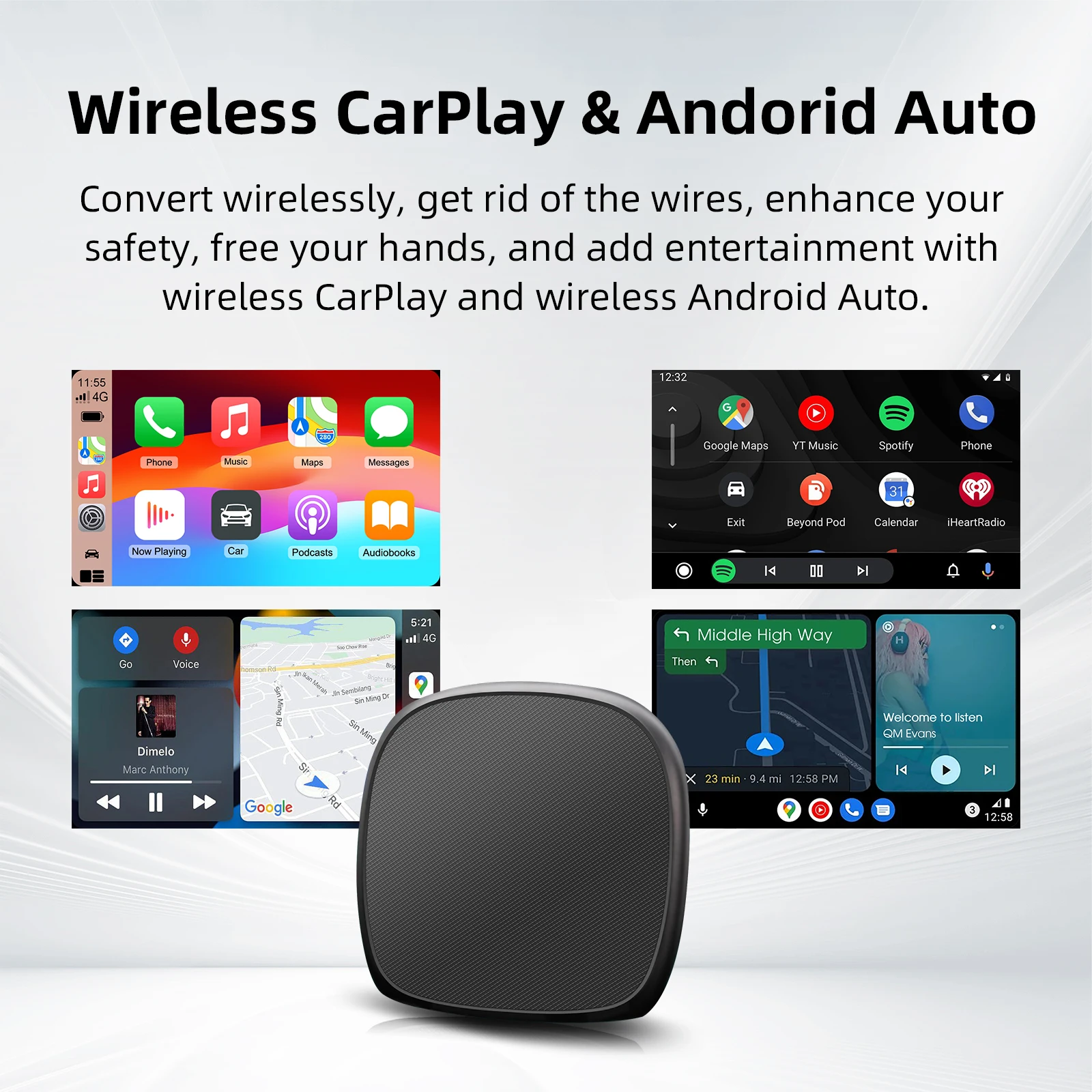 Android 13 CarPlay Ai Box CarPlay Android Auto Wired to Wireless Android Qualcomm Octa-core Netflix Youtube Support HDMI Output Plug and Play 4G+64G