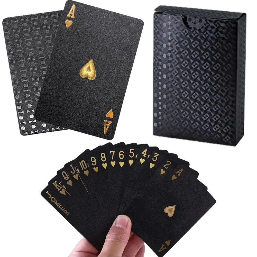 Naipes de Plástico Impermeables Negros y Dorados, Cartas de Póker, Juego de Mesa Práctico para Fiestas, Juguete para la Noche de Juegos en Familia