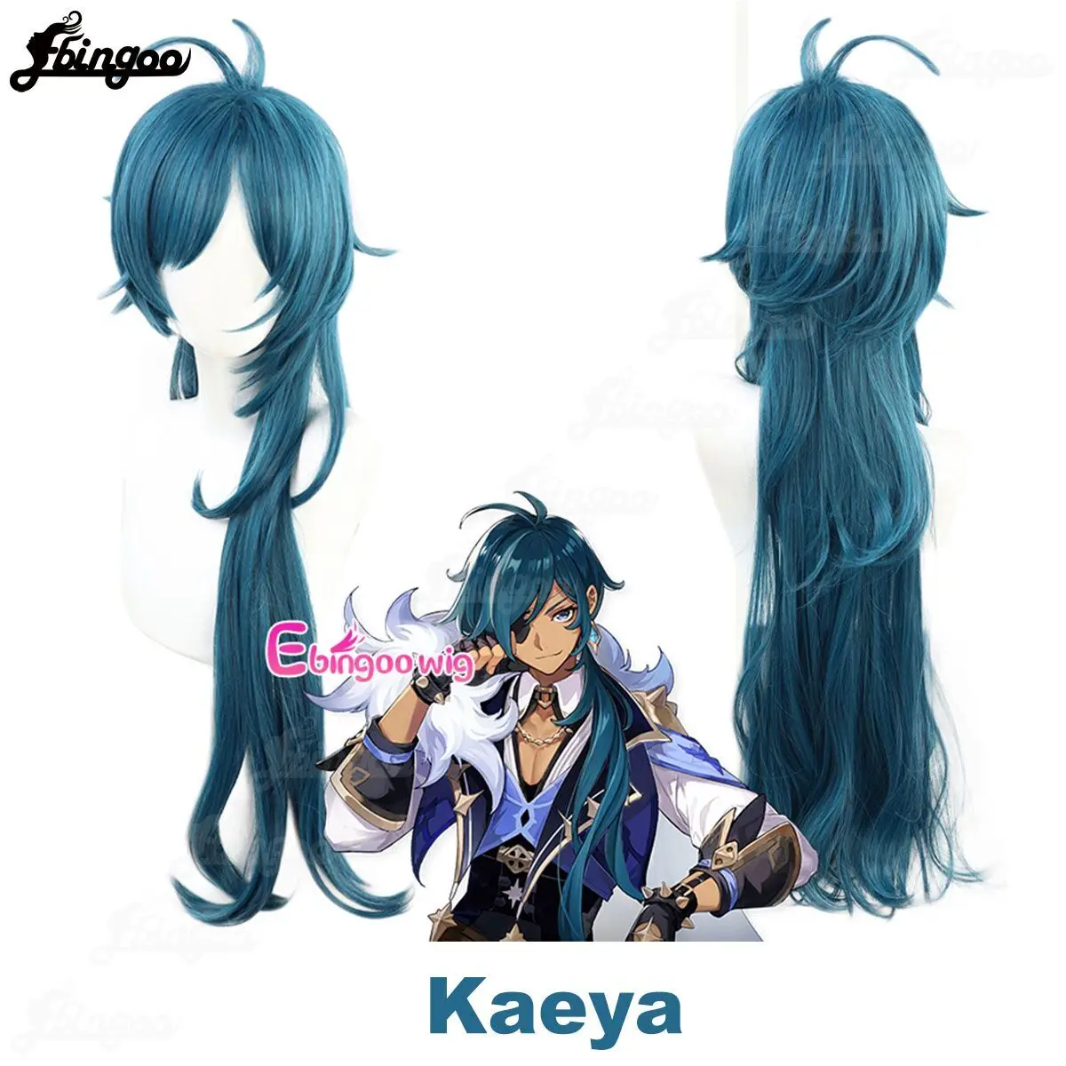 

Ebingoo Synthetic Wig Game Genshin Impact Kaeya Cosplay Wigs Blue Wavy Long Men Wig Heat Resistant Hair For Halloween Party