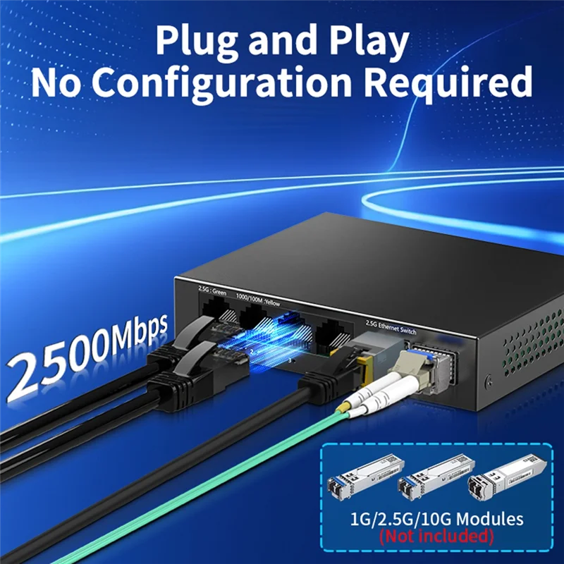 2.5Gb التبديل 4 ميناء 2.5G محول الشبكة غير المدارة مع 2 منفذ 10Gbe SFP + فتحة إعداد المنزل مفتاح إيثرنت التوصيل الاتحاد الأوروبي التوصيل