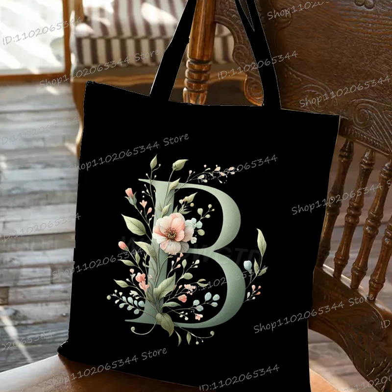 جديد المرأة خمر الأبجدية الذهبية حقائب اليد الرجعية الأزهار الاتجاه قماش حقيبة كتف عادية أنثى زهرة رسالة A-Z حمل الحقائب