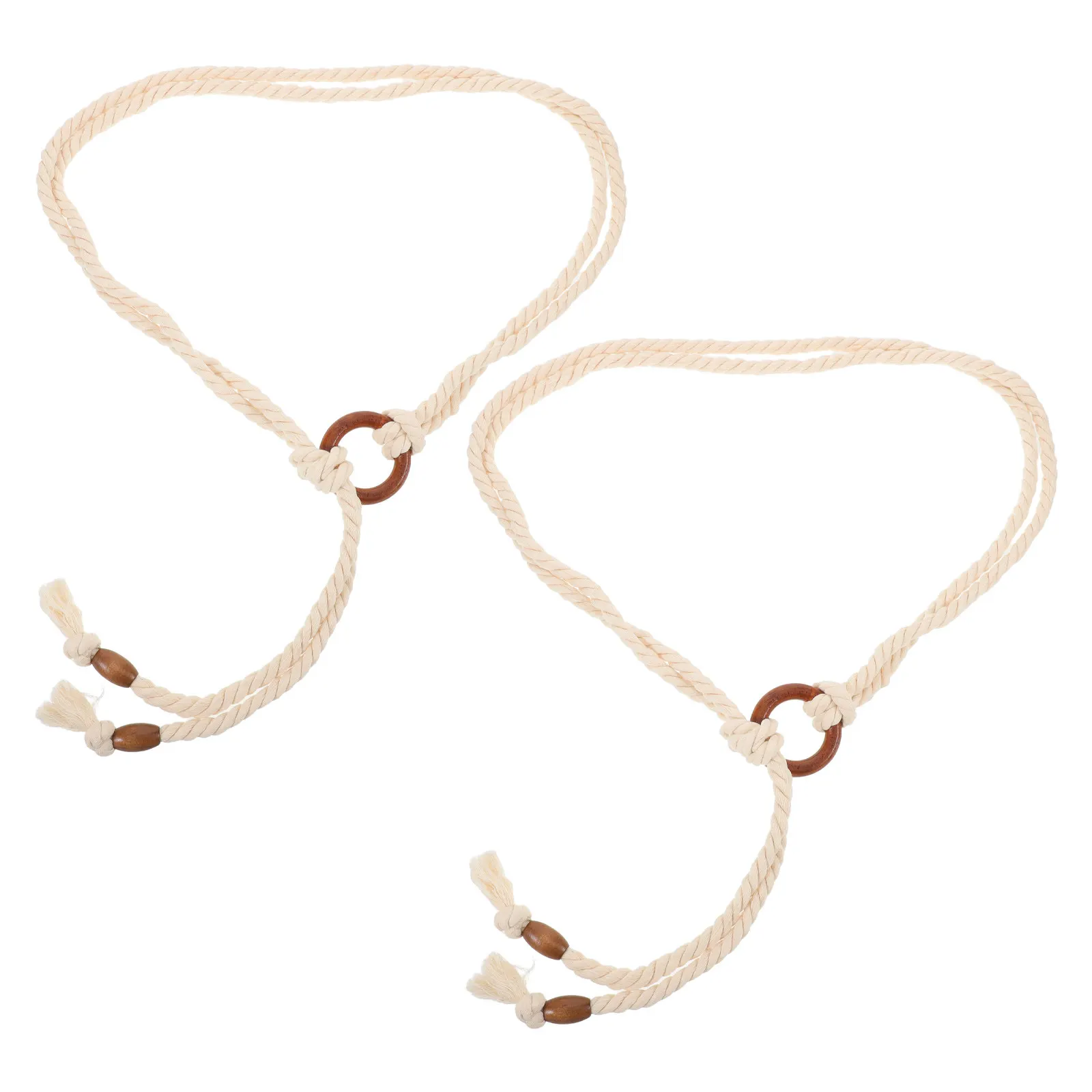 2Pcs Adjustable Braided Cotton Waist Belt Tassel Rope Belt Boho Medieval Renaissance Style Woven Fringe Waistband for Dresses