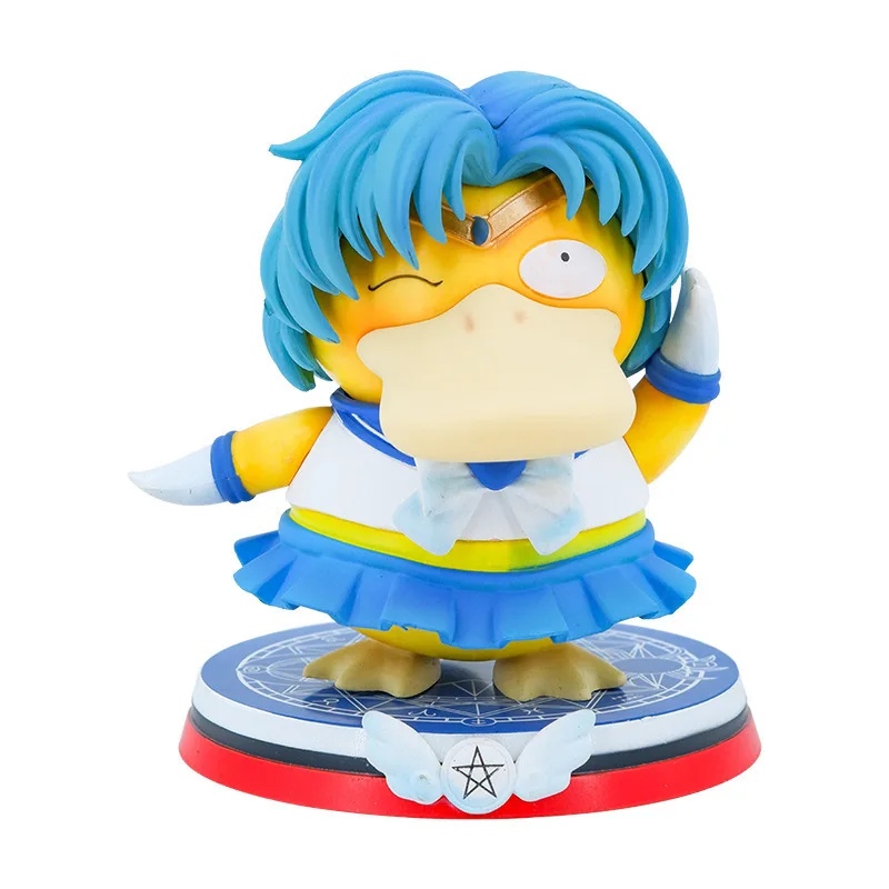 Pokémon Anime Action Figure, Psyduck Cos, Sailor Moon, Sailor Mercury, Kawaii Desenhos Animados Figurine, Modelo de PVC Brinquedo para o Miúdo, Presente, 13cm