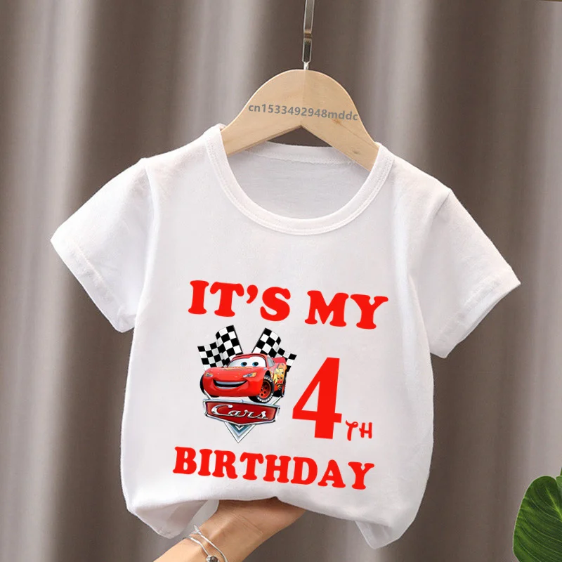 Camiseta con estampado de dibujos animados para niños y niñas, Camiseta con estampado de CARS Pixar, Lightning McQueen de 1, 2, 3, 4, 5, 6, 7, 8 y 9