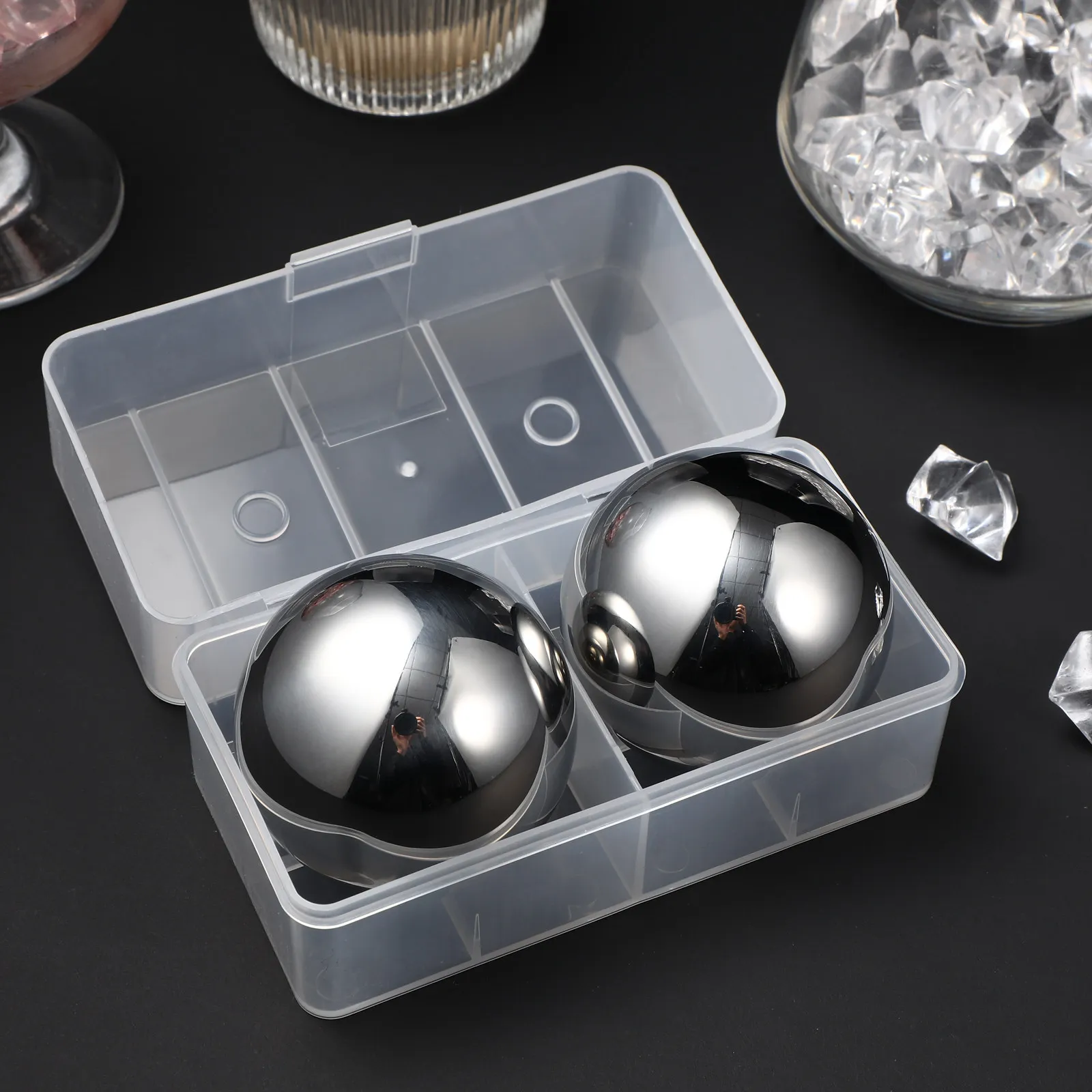 2 Cubos de Hielo Reutilizables de Acero Inoxidable, Bolas Esféricas para Enfriar Whisky, Cerveza, Vino, Jugo y Bebidas sin Dilución