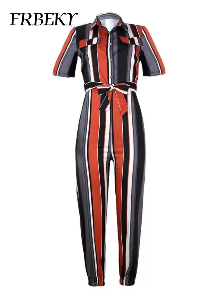 Overalls for Women Casual Lapel Lace-up Print Belt Work Jumpsuit Women One Pieces Bodysuit Women Chic and Elegant Long Jumpsuits