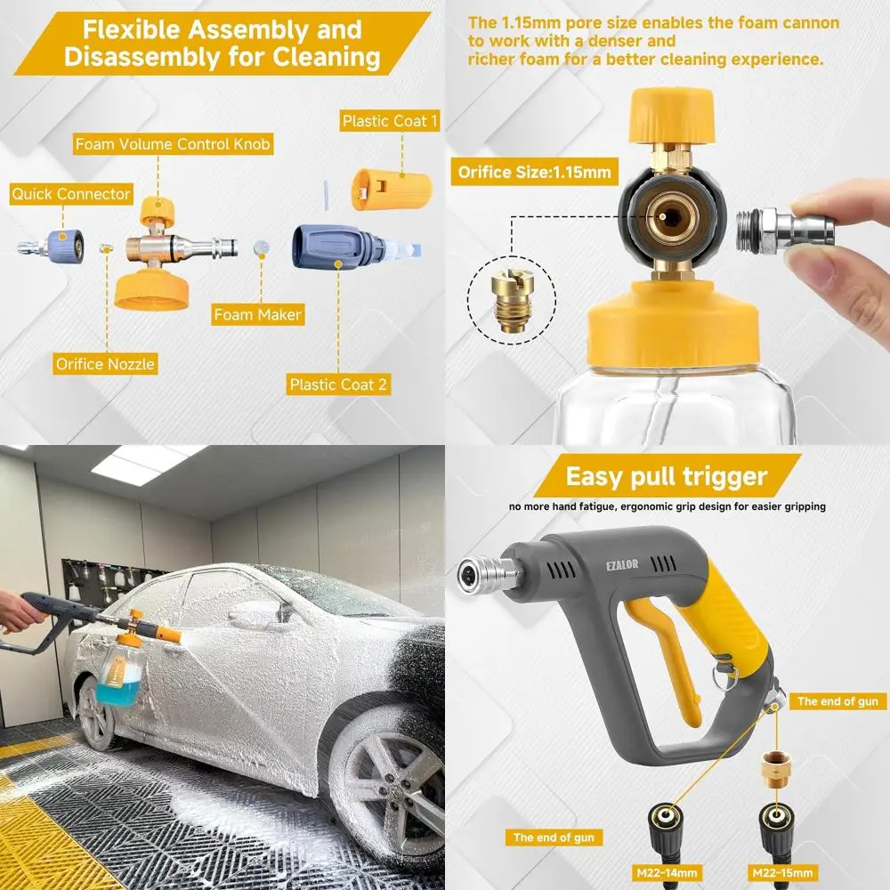

Short Pressure Washer Gun with Foam Cannon, High Power Washer Gun Snow Foam Lance with 5 Power Washer Nozzle Tips, 1/4 Inch Quic