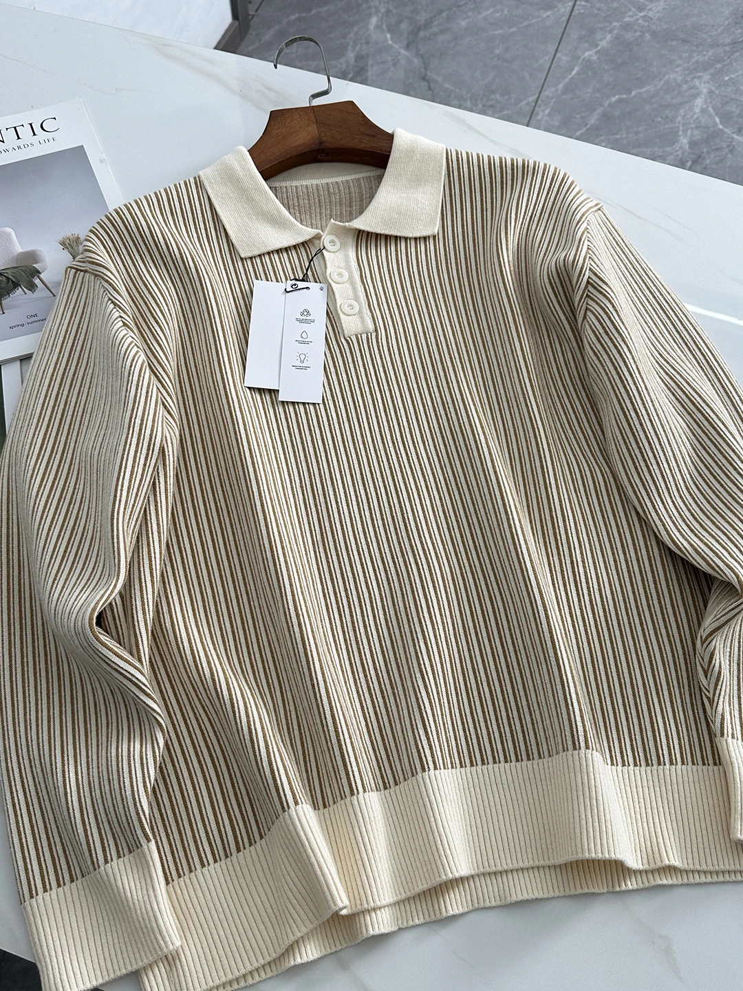 

Casual Knitted Stripe Sweater for Men Vintage Sle Long Sve Collared Ciwalk Commute Friendly Lightweight Luxury Faion