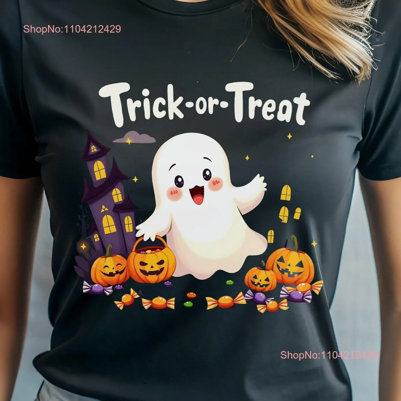 Ghost Trick or Treat T Shirt Halloween Party Spooky long or short sleeves