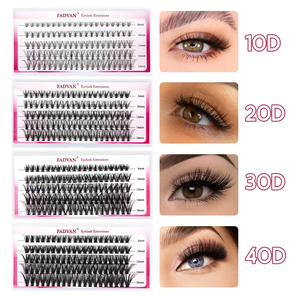 FADVAN 100 PCS DIY Cluster Lashes 10D / 20D / 30D / 40 D Eyelash Extensions True Mink Eyelashes DIY Individual Lash Natural