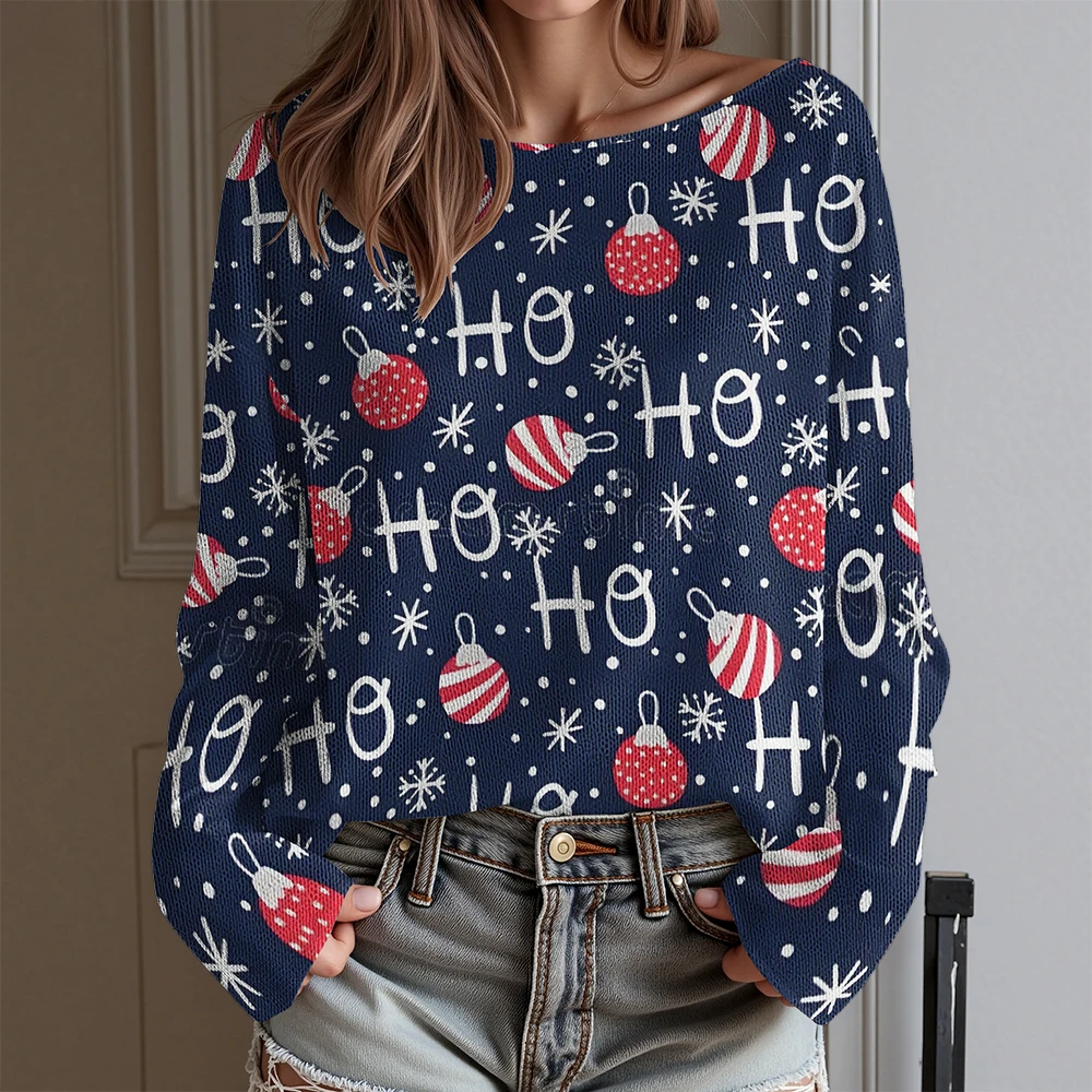 

casual women's sweater Irregular stripes Women's sweater with exposed collarbone colored geometry Long sweater