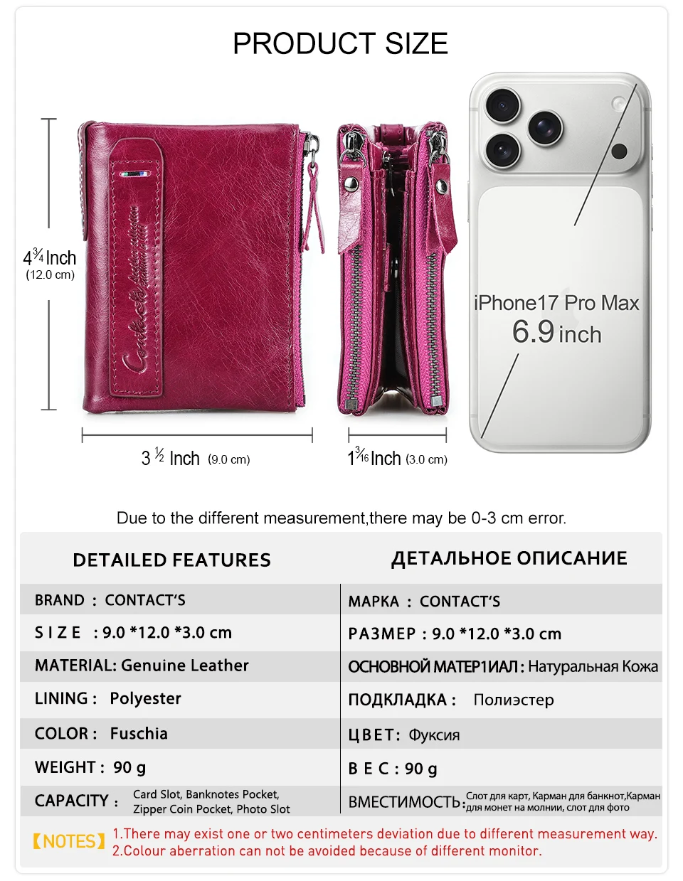 CONTACT'S Damen Echtleder-Geldbörsen Frauen Bifold Luxus Retro Hochwertige Fotofächer Kartenhalter Reise Dating Geschenk Münzbörse – Detail 5
