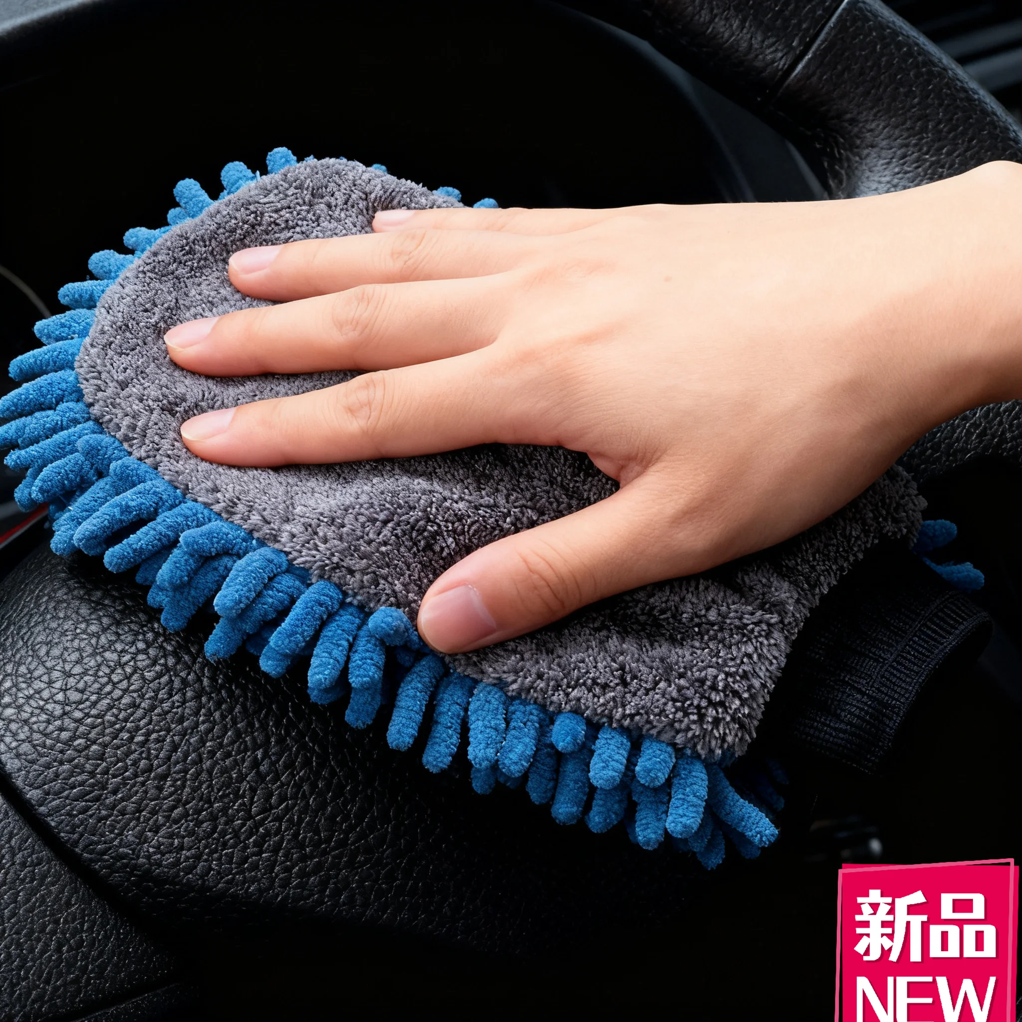 Large Microfiber Car Wash Mitt - Double-Sided Waterproof Chenille Glove For Thick Foam & Safe Auto Detailing