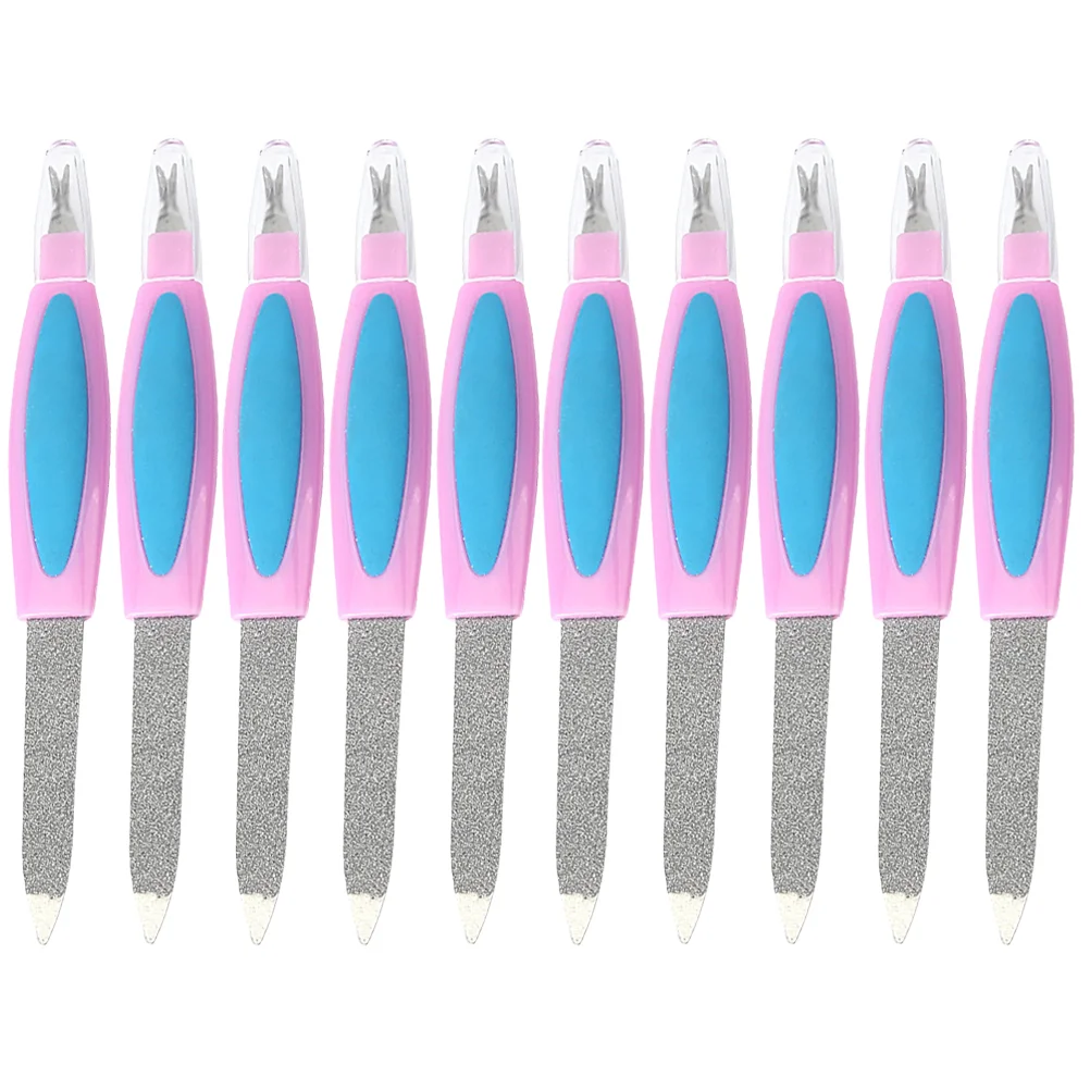 10 قطعة مزدوجة نهاية إزالة الجلد الميت شوكة مبرد أظافر كتلة الفولاذ المقاوم للصدأ المعادن أظافر الملفات تلميع النساء