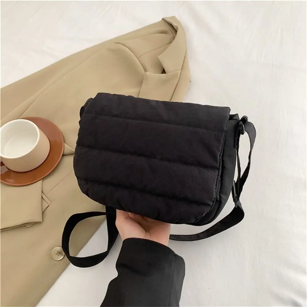 Fashion Underarm Bags Puffy Handbags Tote Bags Women Girls Shoulder Bags Lightweight Down Cotton Padded Plaid Messenger Bags