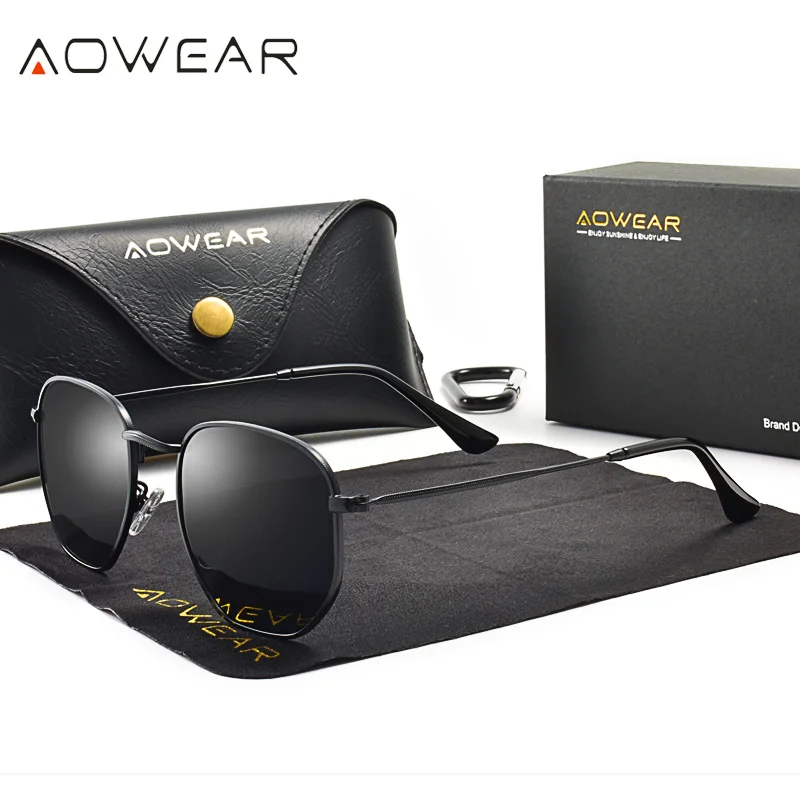 AOWEAR Polarized Polygon Sunglasses Women Luxury Brand Designer Vintage Sun Glasses for Ladies Fashionable Eyewear Gafas De Sol