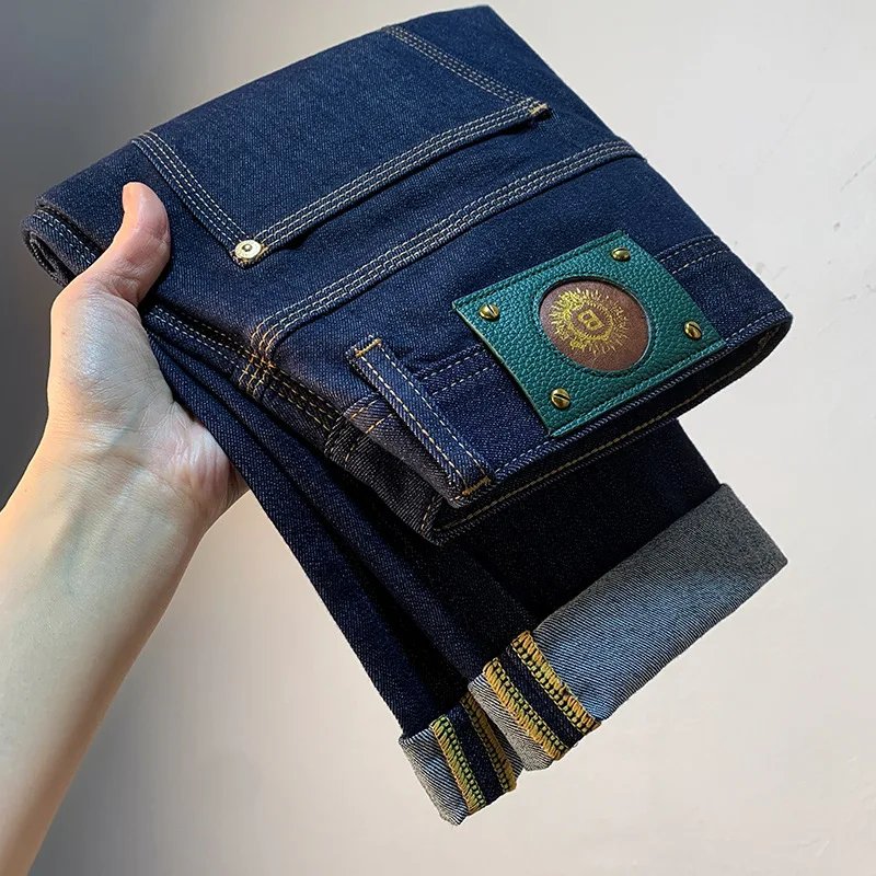 Original color washed denim jeans men's summer small straight leg casual high-end atmospheric simple slim fit men's pants