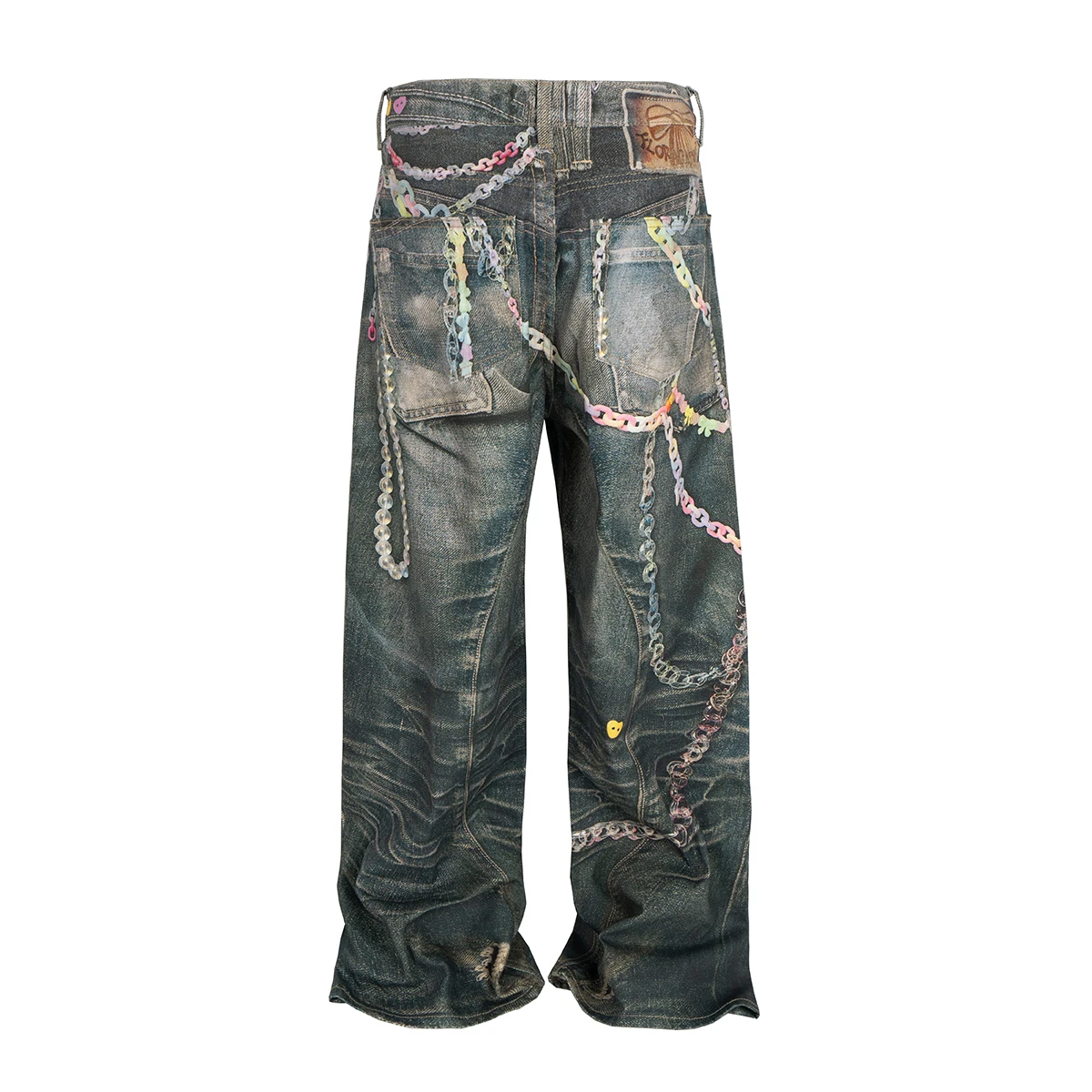 스트리트 캔디 체인 3D 프린트 헐렁한 청바지 남성용 Ropa Hombre 스트레이트 루즈 캐주얼 데님 바지 하라주쿠 카고 바지