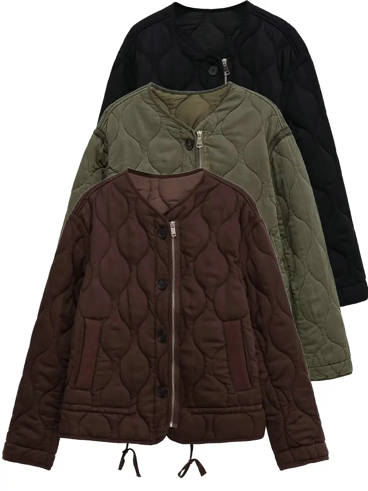 

Осень-зима 2022, женские винтажные стеганые хлопковые стеганые куртки с круглым вырезом, женские ретро элегантные свободные парки высокого качества на молнии, пальто