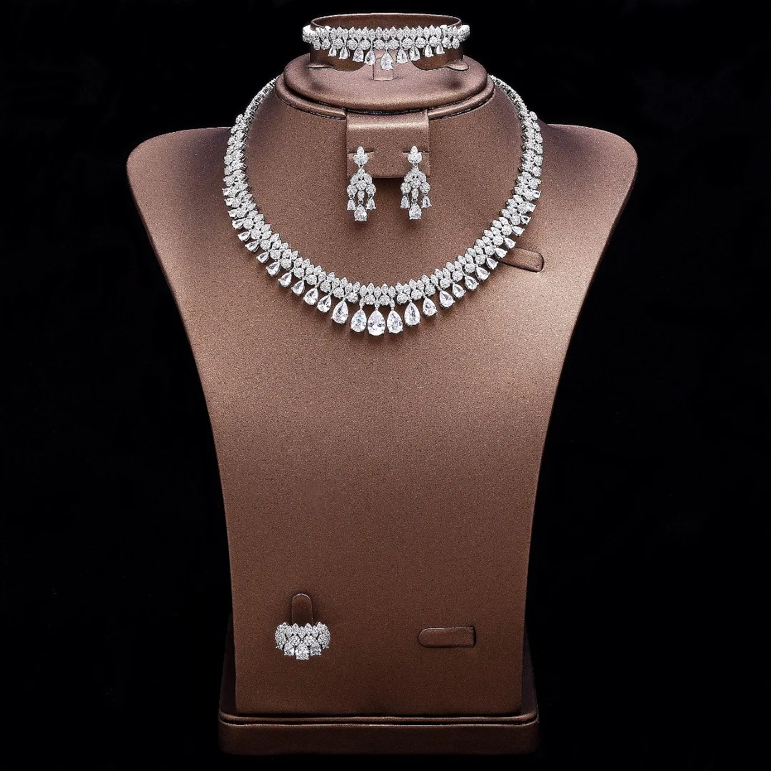 HIBRIDE New stunning and dazzling sliver color necklace earring set women's dress decorative jewelry wedding ball gift S-1014
