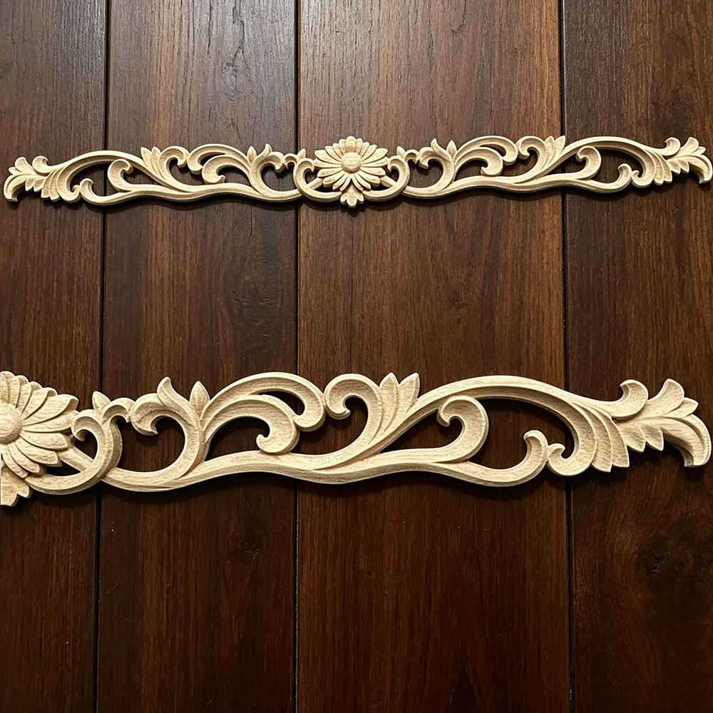 

2PCS 50cm Vintage Wood Carved Decal Onlay Applique Unpainted Decorate Cabinets Table Furniture Decorative Wooden Corner Figurine