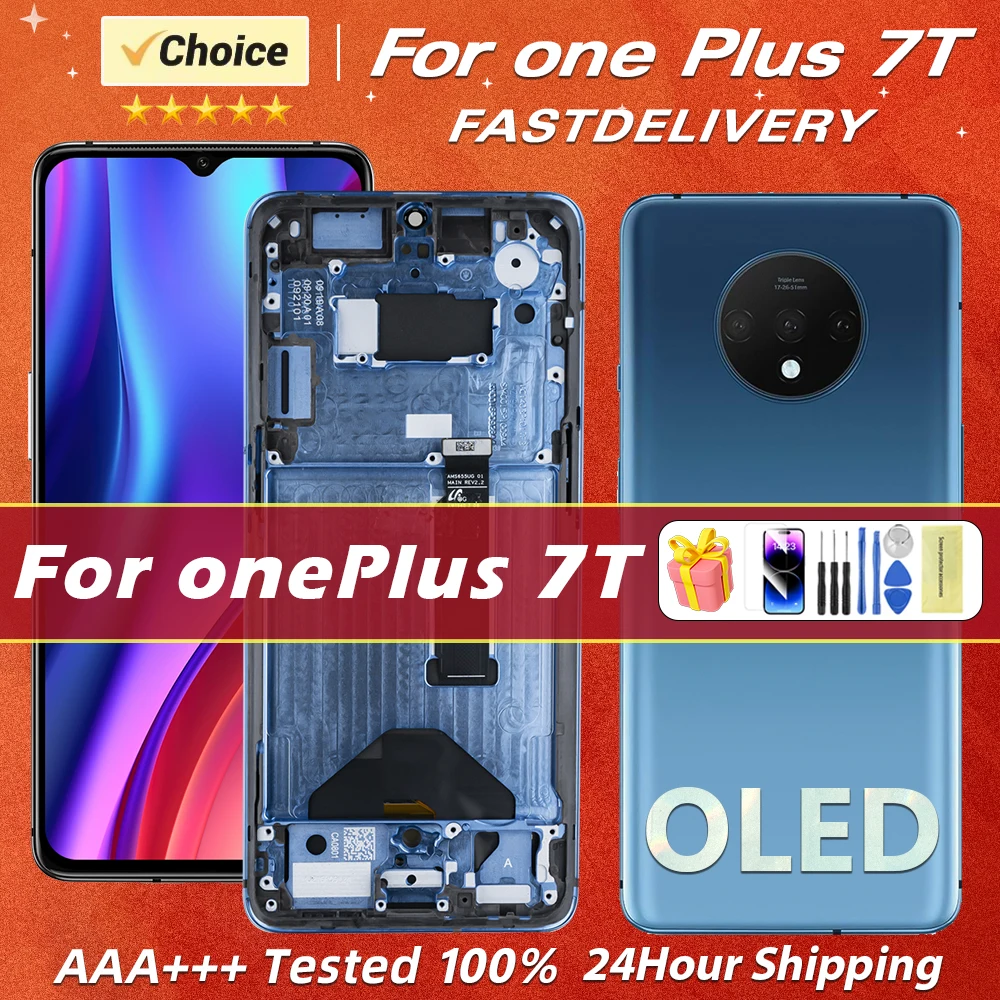 Super OLED LCD For Oneplus 7T LCD DisplayTouch Screen Digitizer Assembly For 1+7T With Frame LCD Screen For One Plus 7T screen