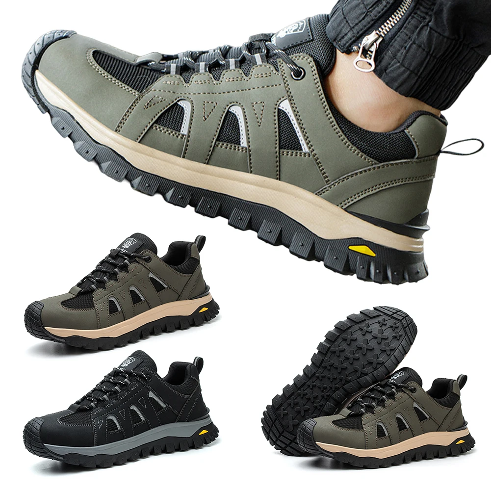 

Steel Toe Shoes Comfortable Work Shoes Non Slip Smash Stab Resistant Sneakers Breathable Lace Up Safety Sneakers for Men Women