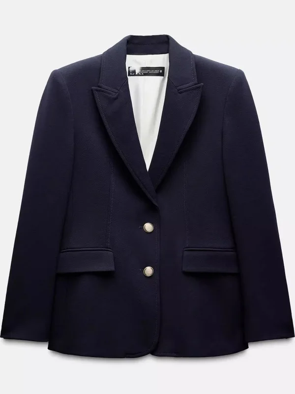 เสื้อสูทผู้หญิงทรงเข้ารูป แขนยาว พร้อมแผ่นเสริมไหล่ ปกพับได้ สไตล์ลำลอง สำหรับฤดูใบไม้ผลิ 2025 สินค้ามาใหม่ เหมาะสำหรับใส่ทำงาน