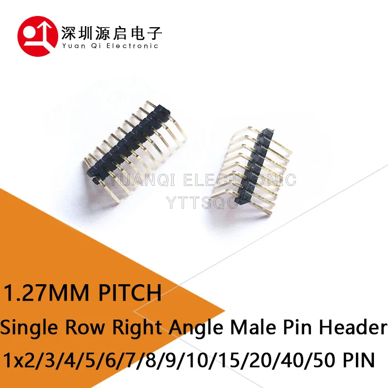 R/A 1.27mm 1.27 Single Row Right Angle Male Breakaway PCB Board Pin Header Socket Connector Pinheader 1*40p 1*50P 1x2/3/4/5/6/7/