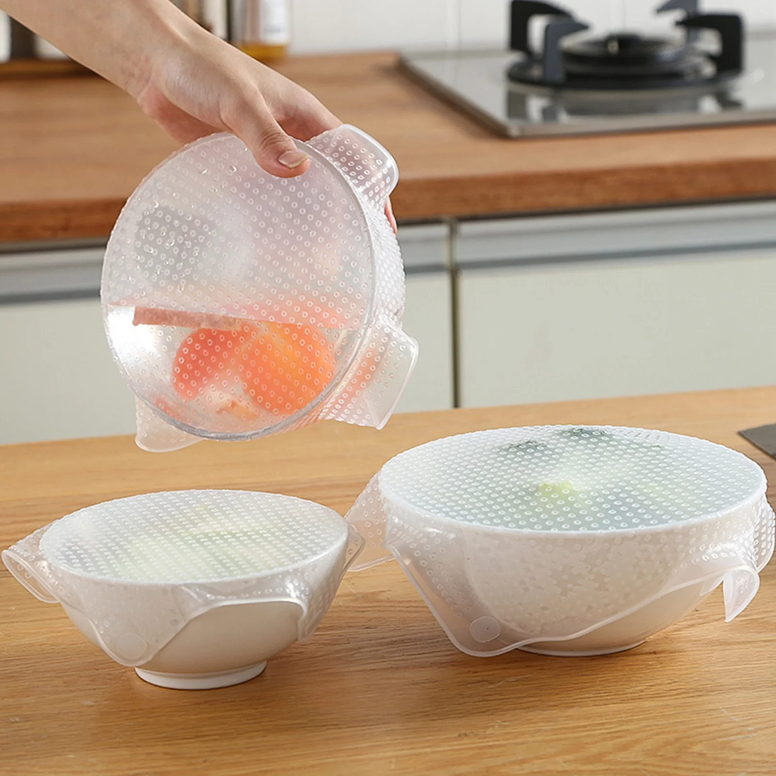 Kitchen Adjustable Silicone Cover Reusable Silicone Cover Bowl Food Packaging Sealing Vacuum Cover Stretch Freshness