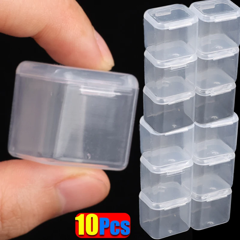 10pcs Mini Storage Box Plastic Transparent Earrings Ring Jewelry Beads Storage Case Small Jewelry Organizer Packaging Square Box